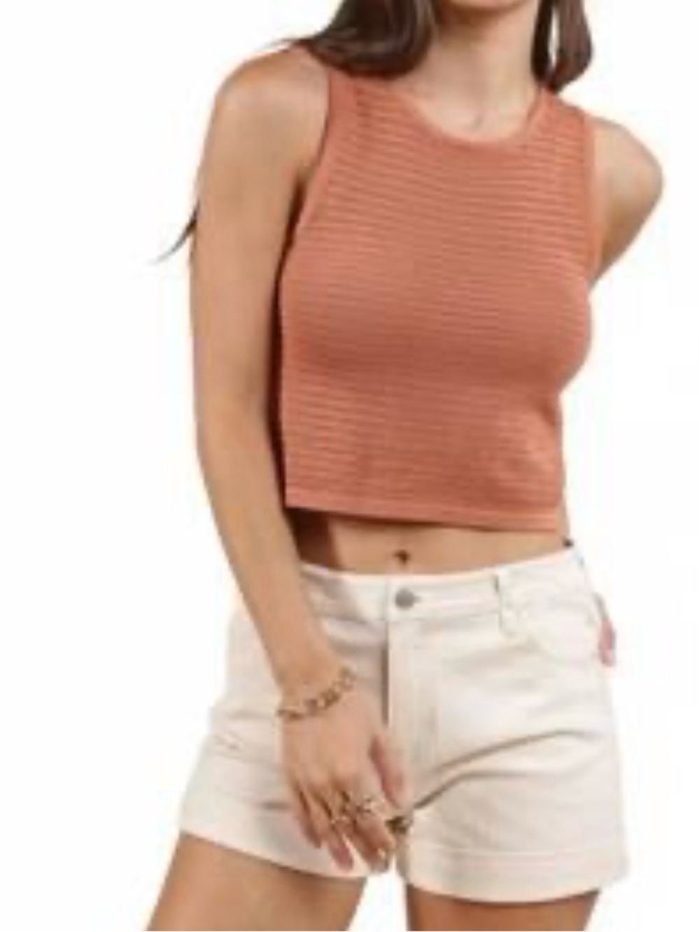 Sadie & Sage Sleeveless Knit Cropped Tank Top - Rust
